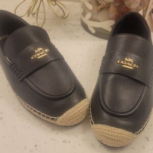 Coach Black and Gold Espadrille Loafers
